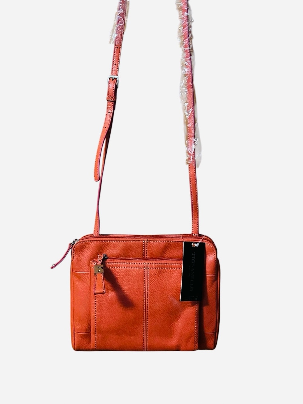 Tignanello Orange Leather Crossbody Bag